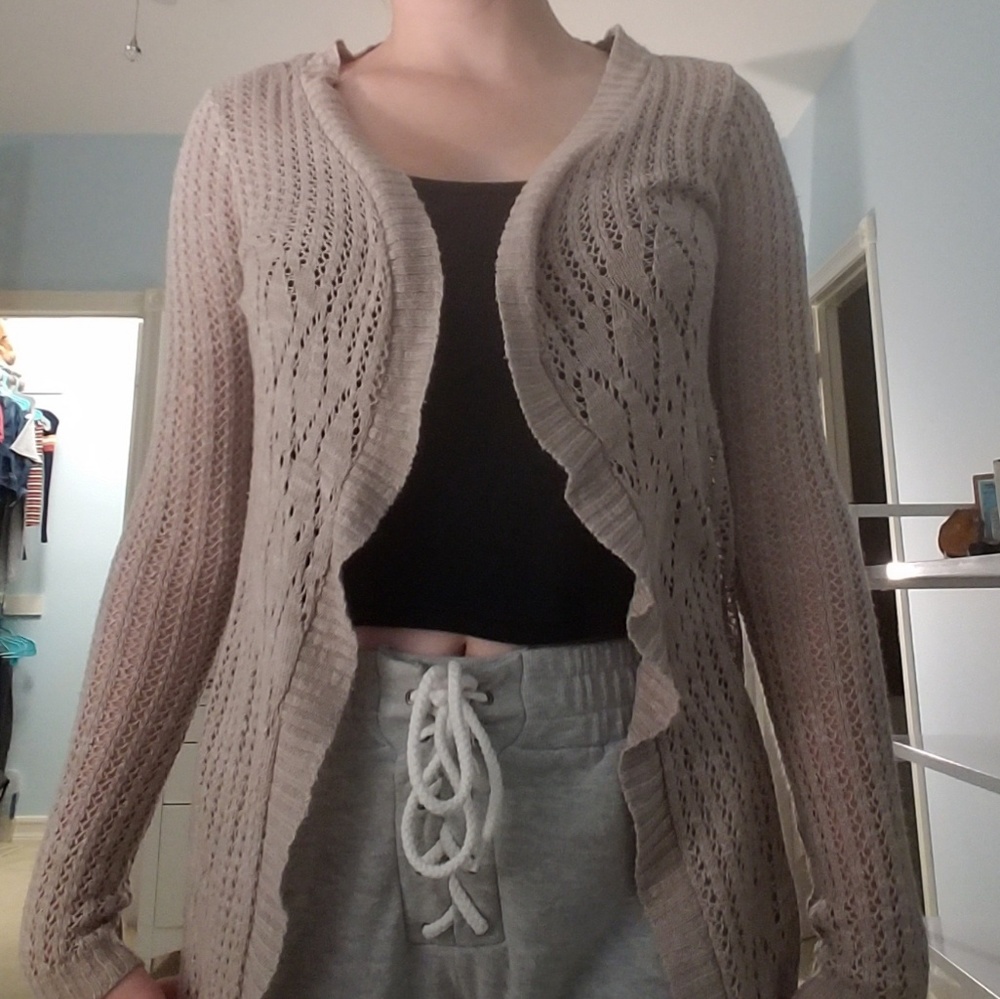beachy boho crochet cardigan in tan